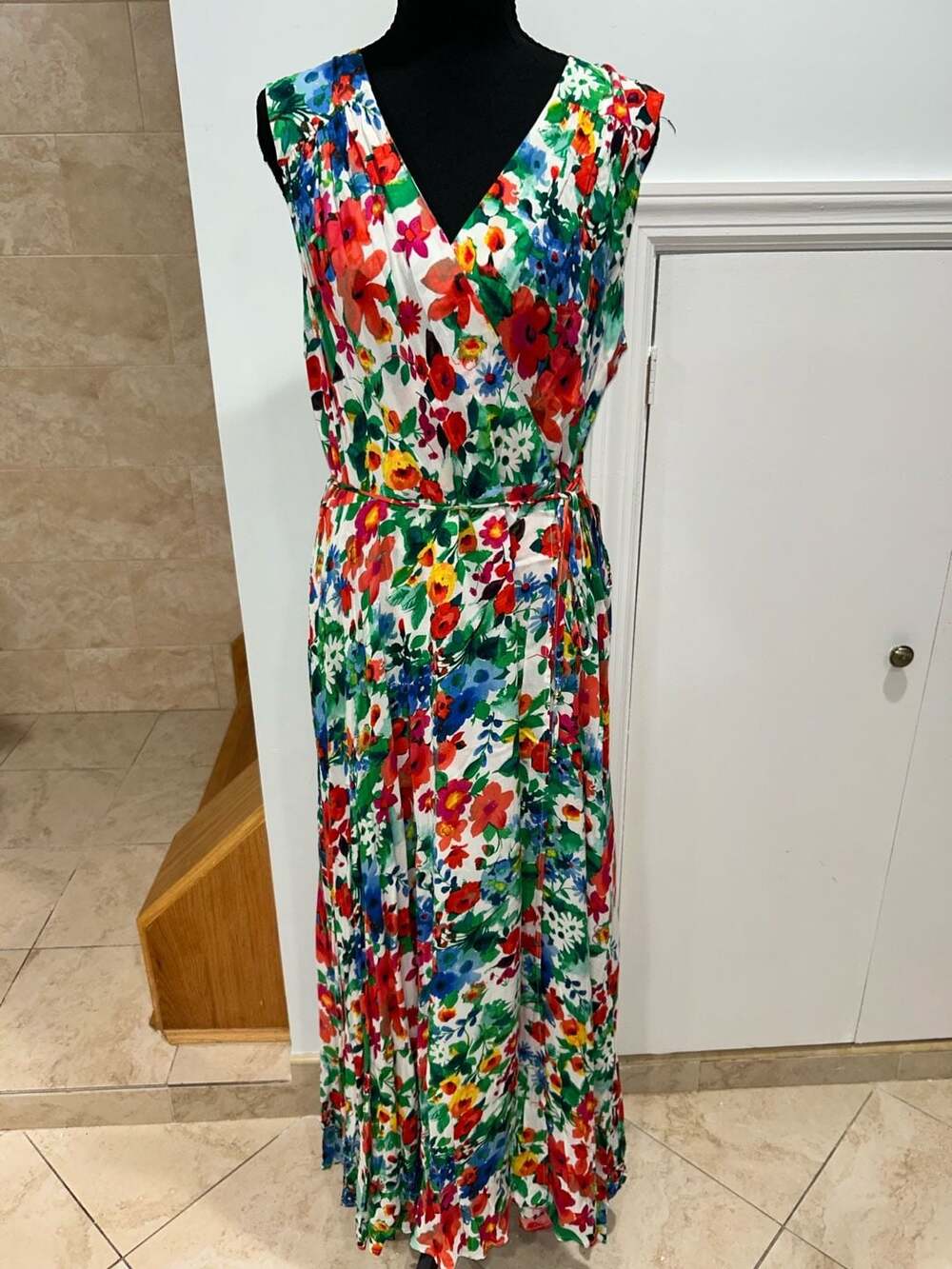 Calvin Klein Women's Multicolor Floral Print Sleeveless Maxi Dress Size 16